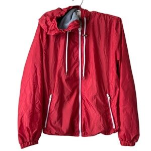 WIndbreaker Jacket Full-Zip Hooded Long Sleeve Soft Gray Lining Red Size Small